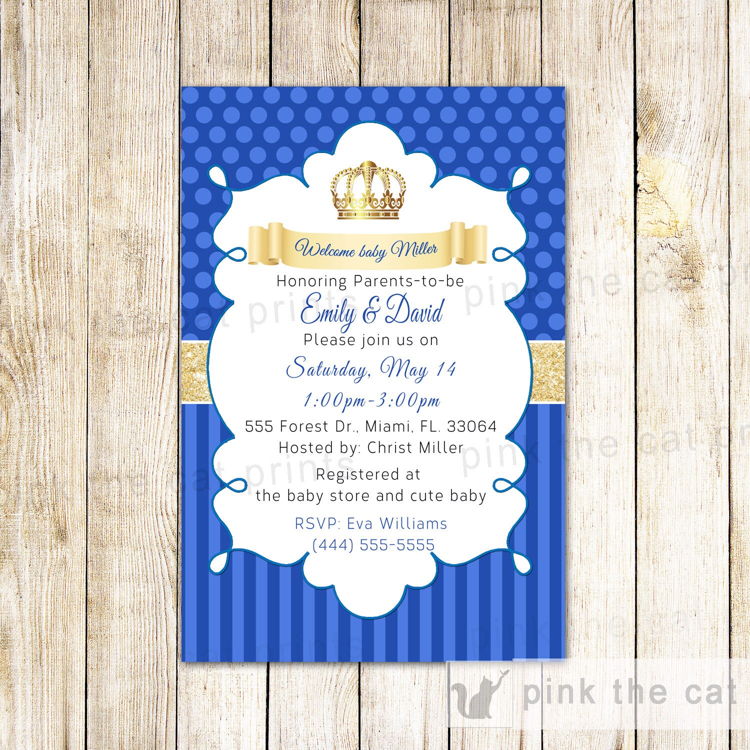 Prince Invitation Royal Blue Gold Boy Birthday Or Baby Shower, Prince Shower Invitation, Template