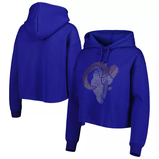 Women's Cuce Royal Los Angeles Rams Crystal Logo Cropped Pullover Hoodie, Size: Small, LAR Blue
