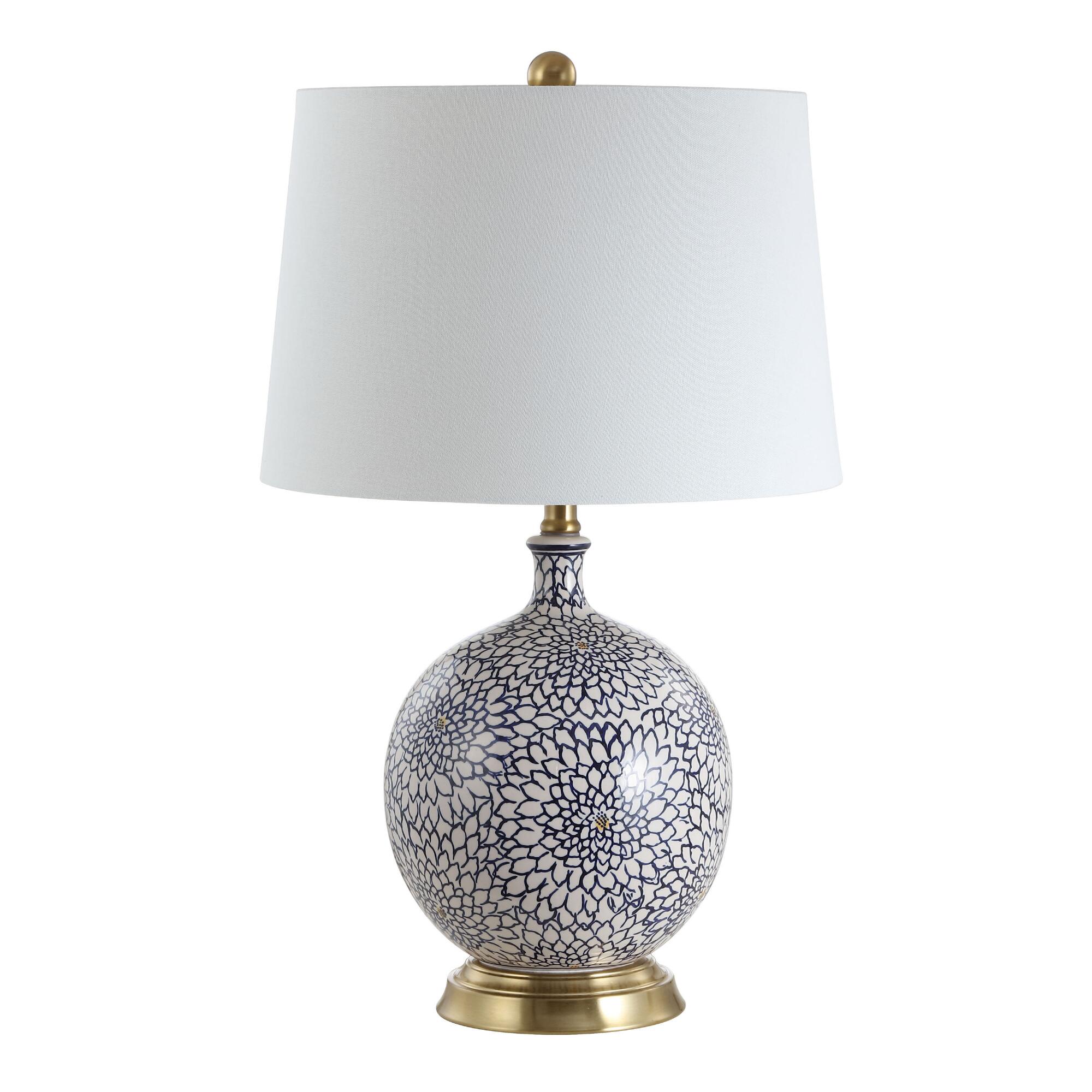 Round Blue and White Floral Ceramic Martha Table Lamp: Blue/White by World Market