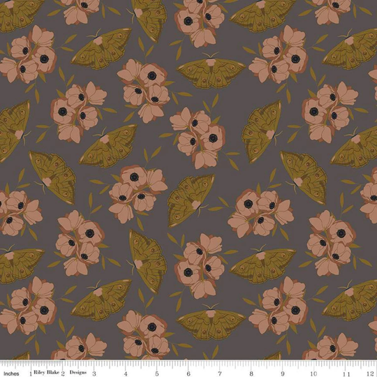 Yardage, Riley Blake Fabrics, Sonnet Dusk Moths in Graphite, Blender Fabric, C11292-Graphite