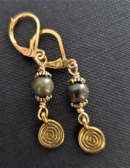 Celtic Spiral & Jade Gemstone Earrings | Ireland-Inspired Jewelry Gorgeous Metaphysical Irish Art Gift