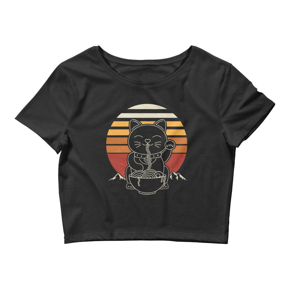 Ramen Black Moon Cat, Women's Crop Tee Crop Top