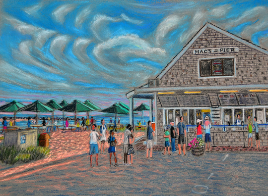 Mac's On The Pier, Wellfleet Cape Cod - An Art Print Of Original Bix Debaise Pastel Drawing