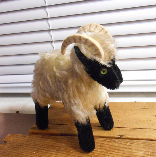 Vintage Steiff 6" Ram Goat - Mohair, Glass Eyes