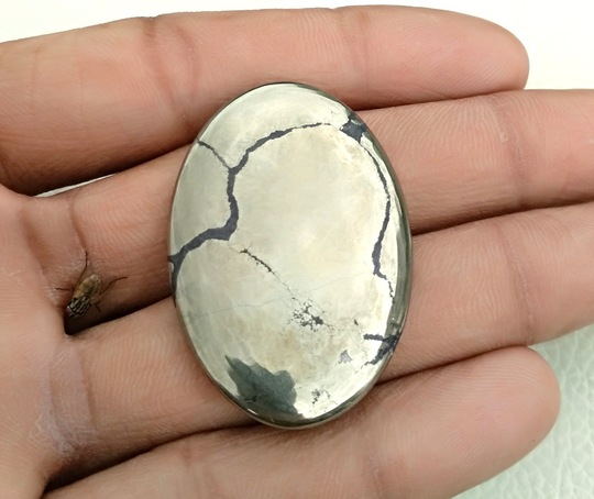 Large Golden Pyrite Cabochon, Natural Oval Shape Peruvian Chalcopyrite Gemstone, Solar Plexus Chakra Healing Stone, 42294mm 66Cts