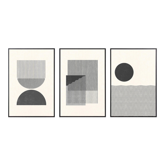 Charcoal and Cream Retro Framed Wall Art 3 Piece: Multi - Wood - Medium by World Market