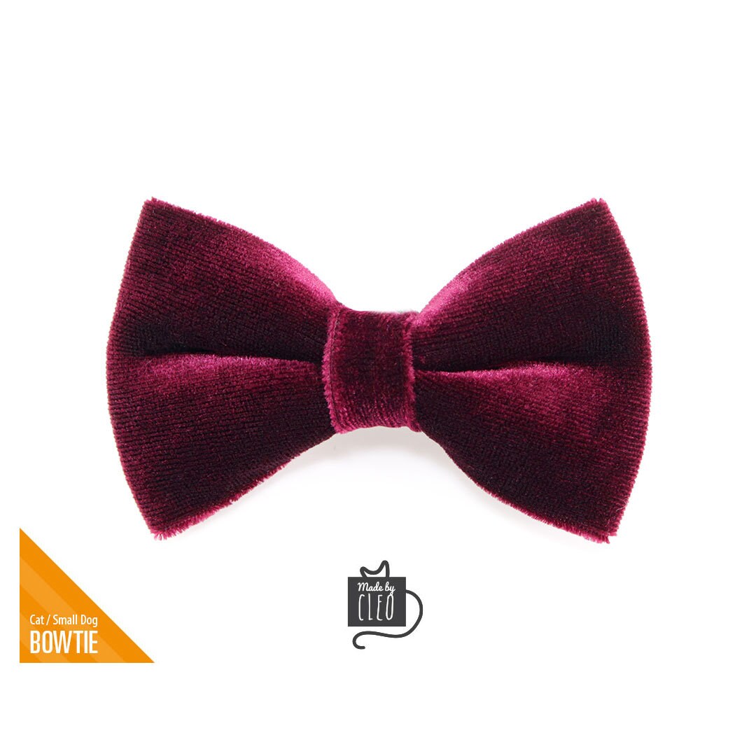 Cat Bow Tie - Velvet Merlot Dark Burgundy Wine For Collar/Fall Wedding Cat, Kitten, Small Dog"