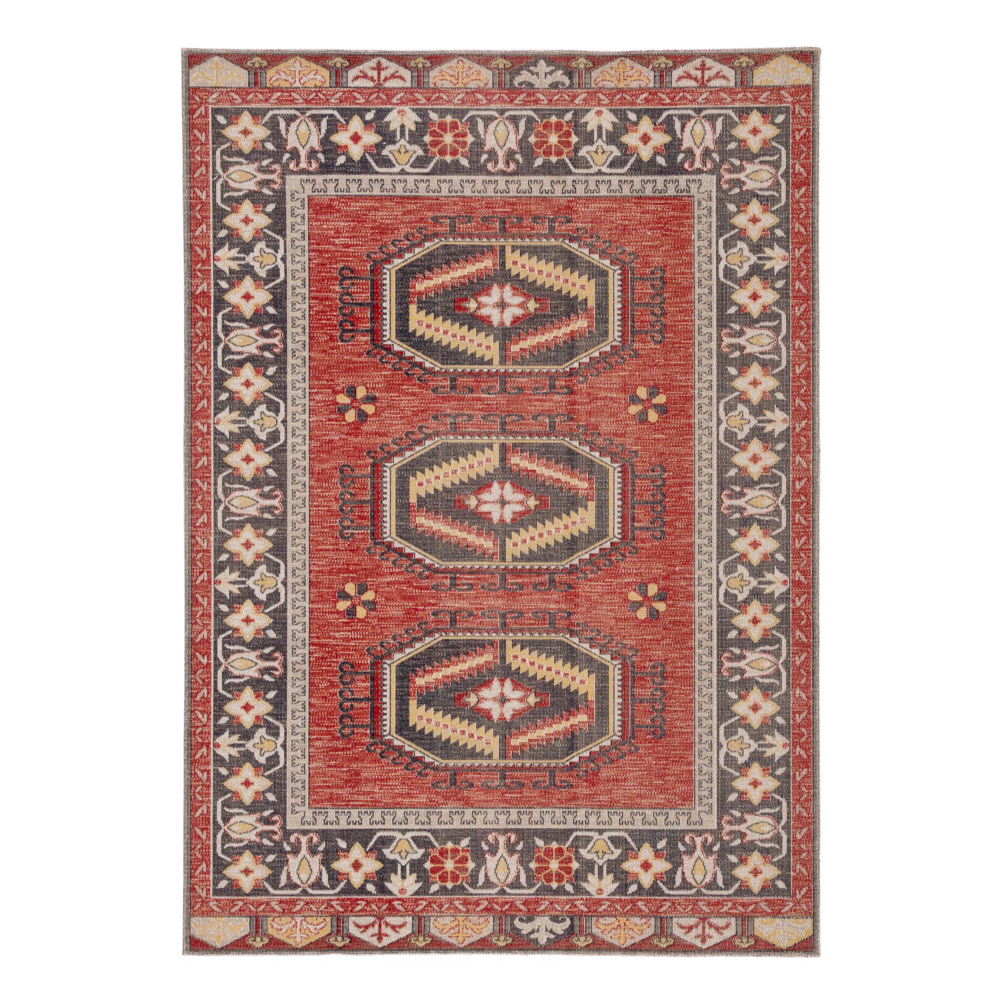 Red and Yellow Medallion Lima Indoor Outdoor Patio Rug by World Market