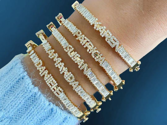 Custom Made Diamond Name Bracelet 14K Solid Gold | Personalized Initial For Women Luxury Statement