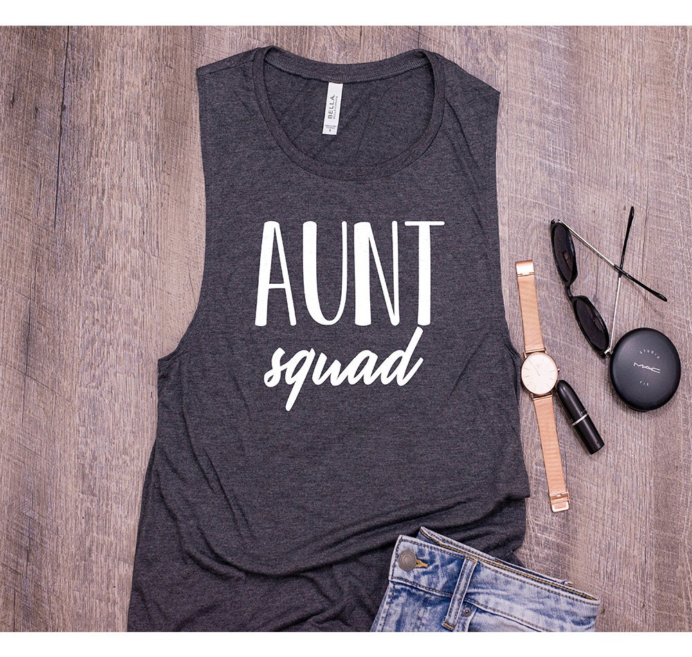 Womens Aunt Squad Muscle Tank Top Auntie Shirt Tee Sleeveless Up To 2xl