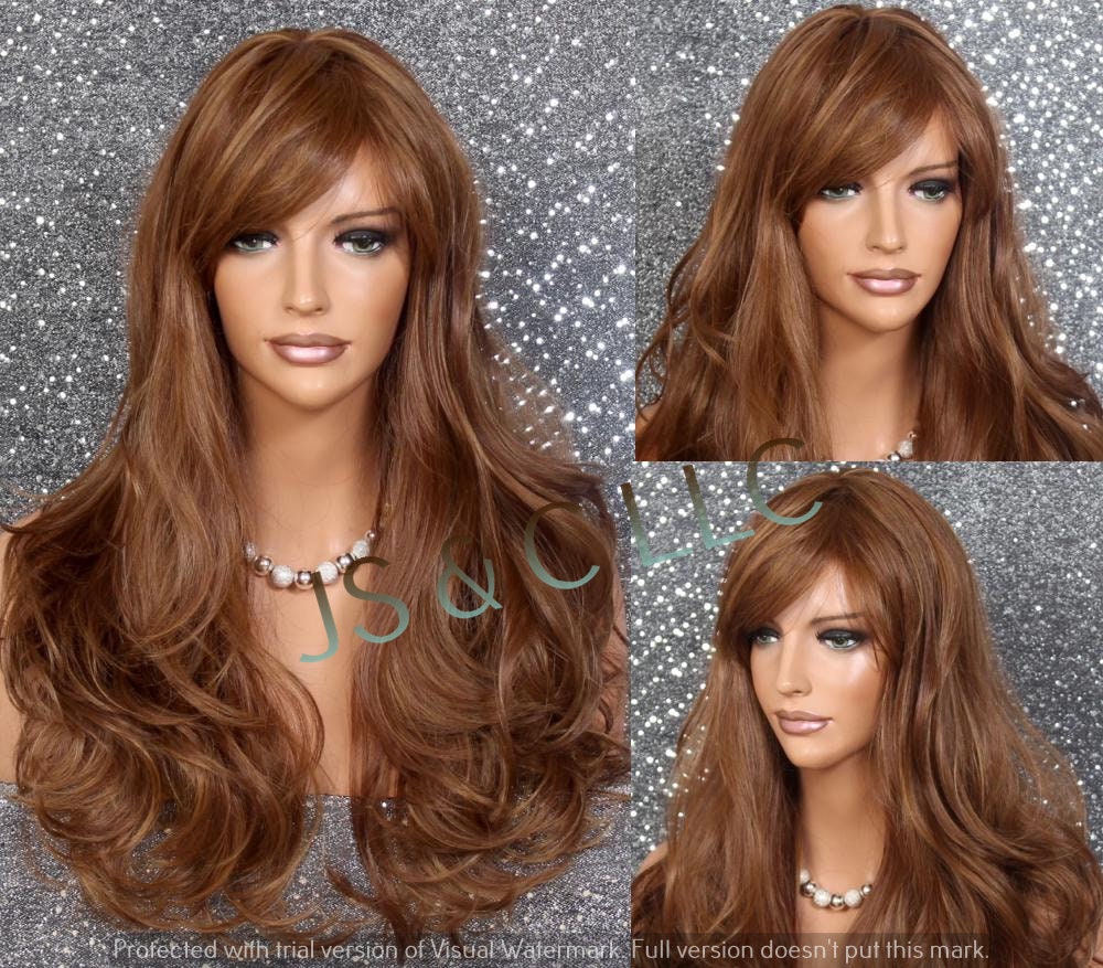 Auburn Strawberry Mix Human Hair Blend Long Layered Wavy Full Wig Heat Resistant N Bangs Cancer/Alopecia/Cosplay/Anime