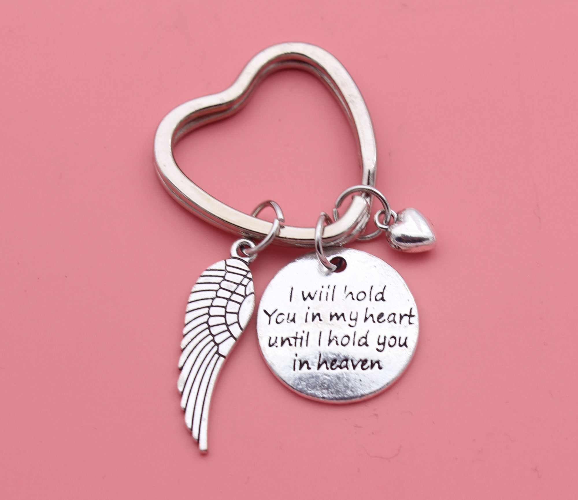 I Will Hold You in My Heart Until Heaven Keychain, Angel Wing Keychain, Memorial Keychain, Love Keychain, Remembrance Keychain