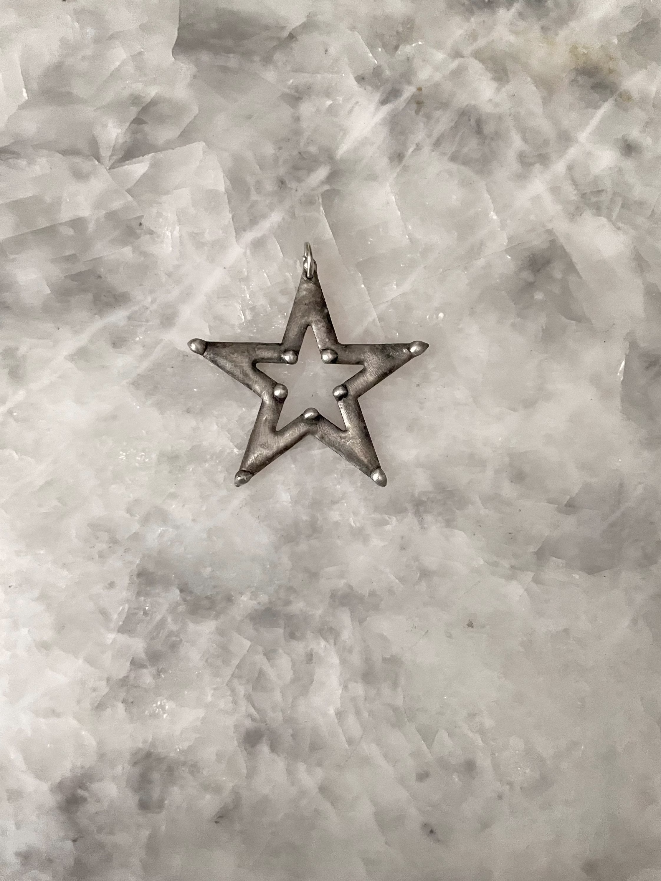 Pewter Star Pendant, 2" Soldered, Cutout Brass, Handmade