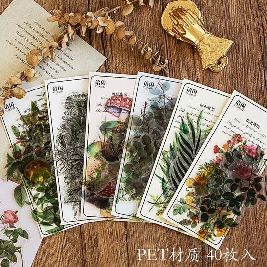 40 Pcs/ Set Refreshing Plants Flowers Decorative Stickers || Diy Diary Album Handmade Scrapbooking, Journal Decoration Sticker
