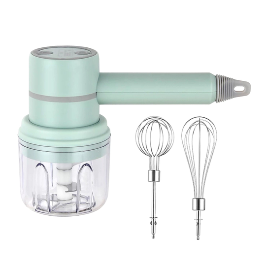1 Set Egg Whisk Mini Versatile Stainless Steel 3-Speed Adjustable Electric Whisk Blender Kitchen Tool - green