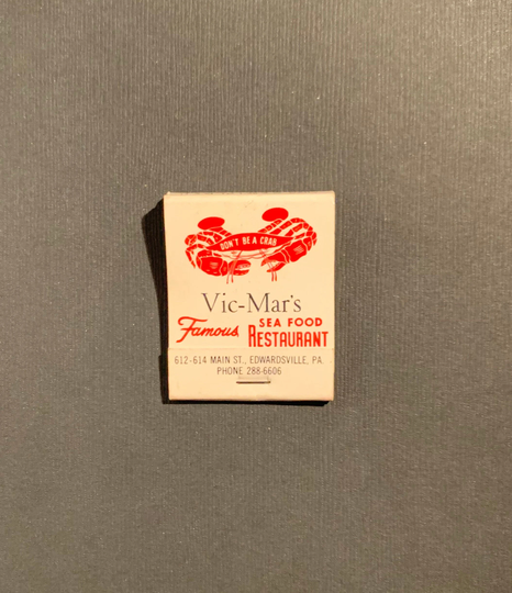 Vintage Matchbook, Vic Mars, Seafood, Restaurant, Edwardsville, Pa, with 20 Match Sticks, Free Ship in Usa