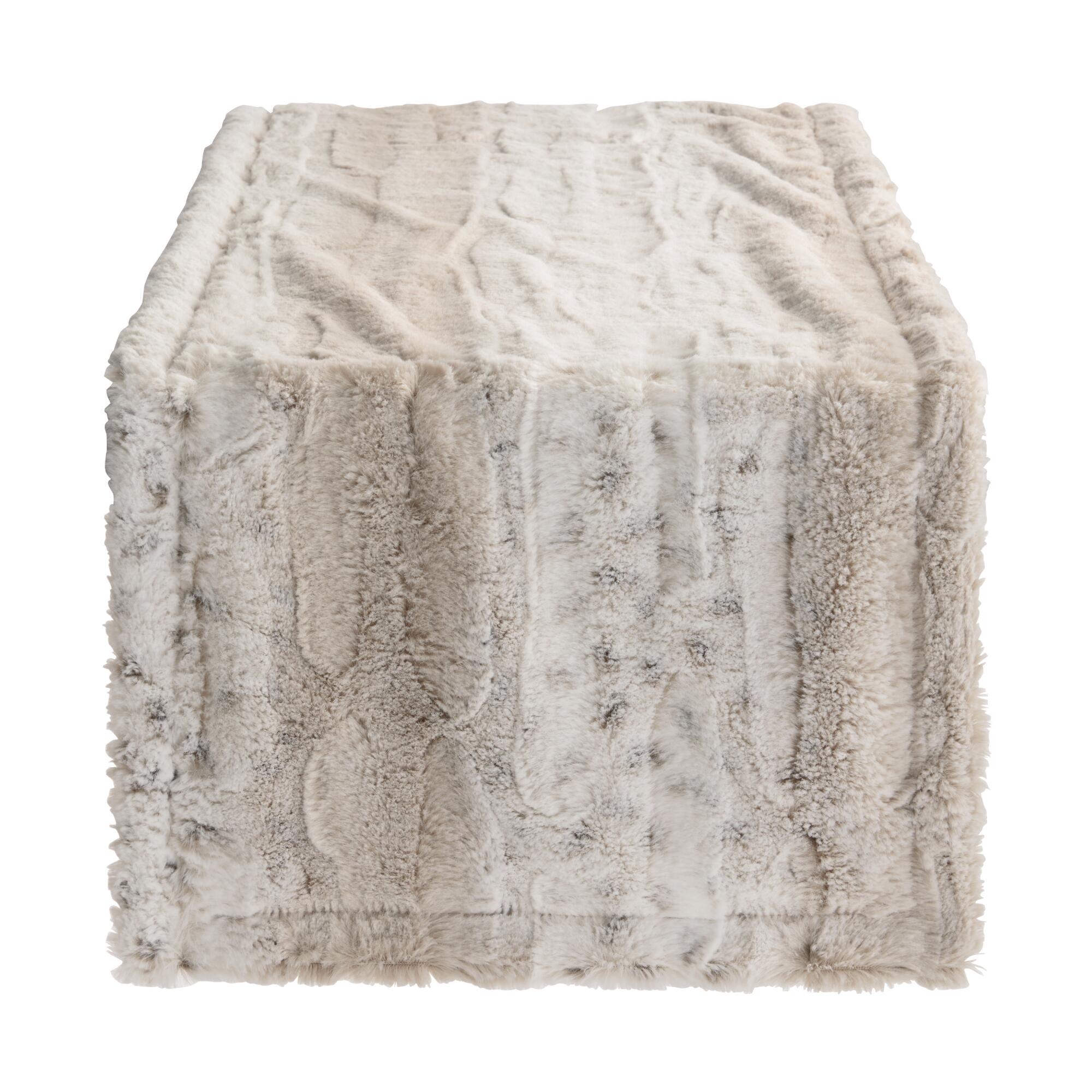 Pier Place Faux Fur Spotted Snow Leopard Table Runner: Multi - Polyester by World Market