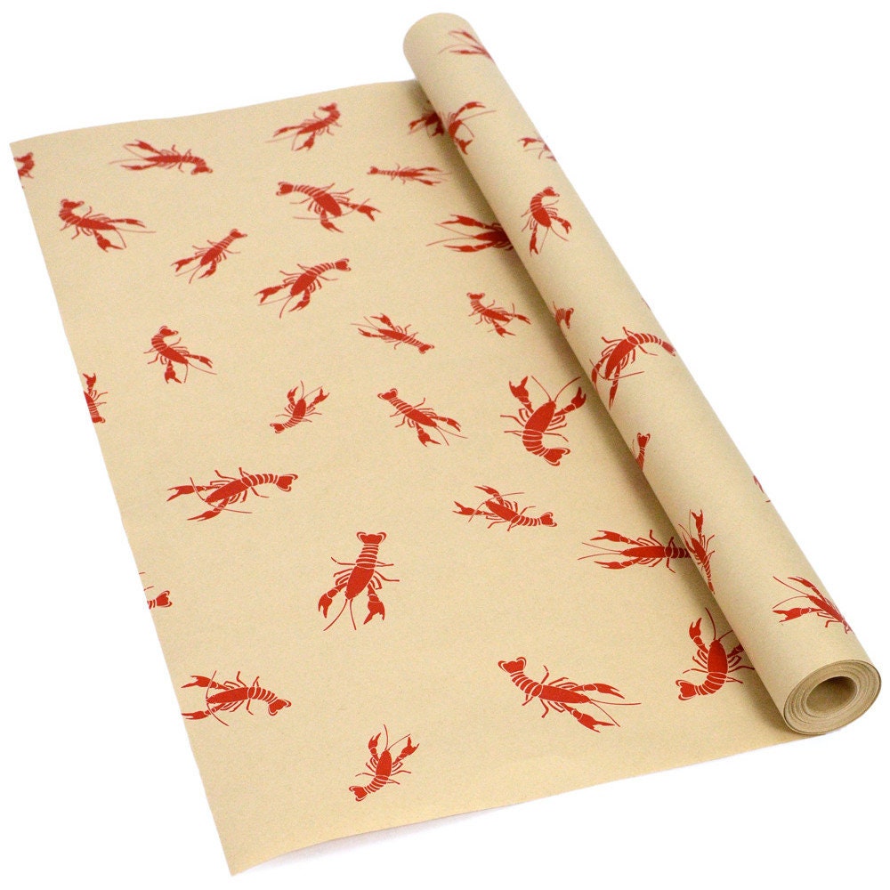 Crawfish Lobster Print Kraft Paper Roll | 50 Feet Newspaper Gift Wrap Table Runner Seafood Crab Boil Party Cajun Creole