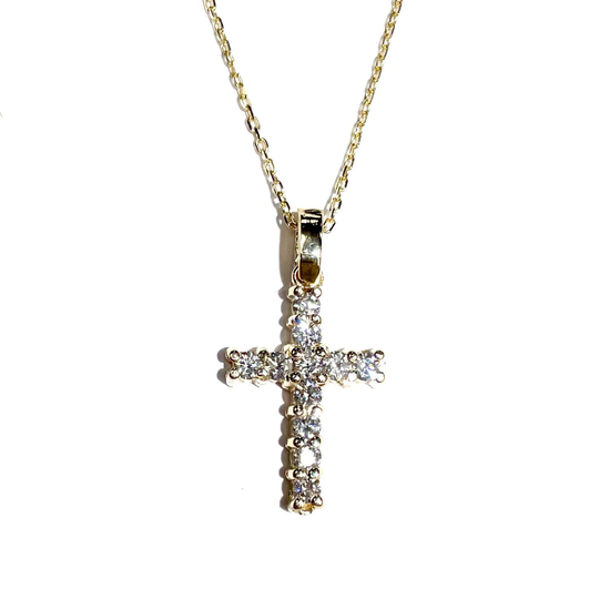 Diamond Mid Cross in 14K Gold