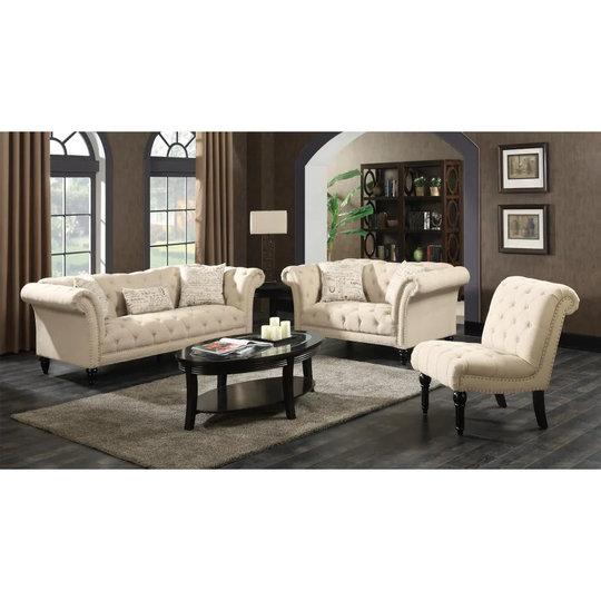 Picket House Furnishings Twine Modern Polyester/Polyester Blend Natural Living Room Set in Off-White | UTW082SLC3PC