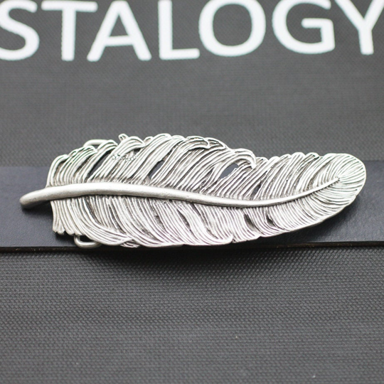 Feather Belt Buckle, Accessories, Boho Buckle, Leather Black, Silver Plate Women Belt Pin Gs33 As