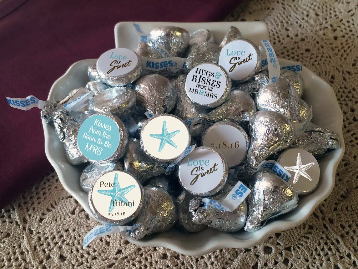 108 Hershey Kiss Stickers - Starfish Kiss Seals Candy Labels Wedding Favors Hershey Hugs & Kisses Love Is Sweet
