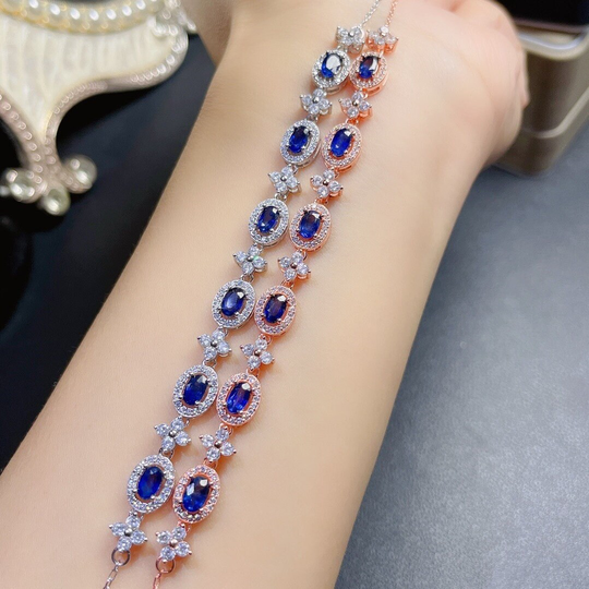 Natural Blue Sapphire Bracelet, S925 Sterling Silver, September Birthstone, Engagement Wedding, Gift For Women