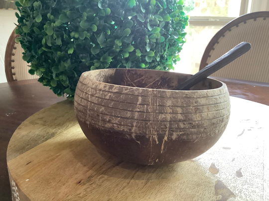 Handmade Lined Coconut Bowl With Wood Spoon