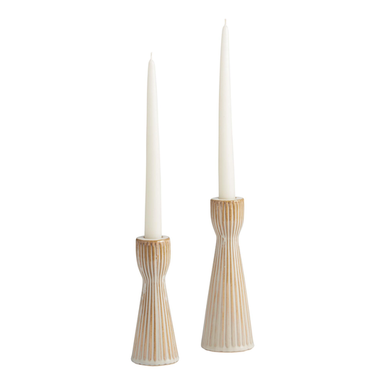 Ivory Ribbed Ceramic Taper Candle Holder: White by World Market