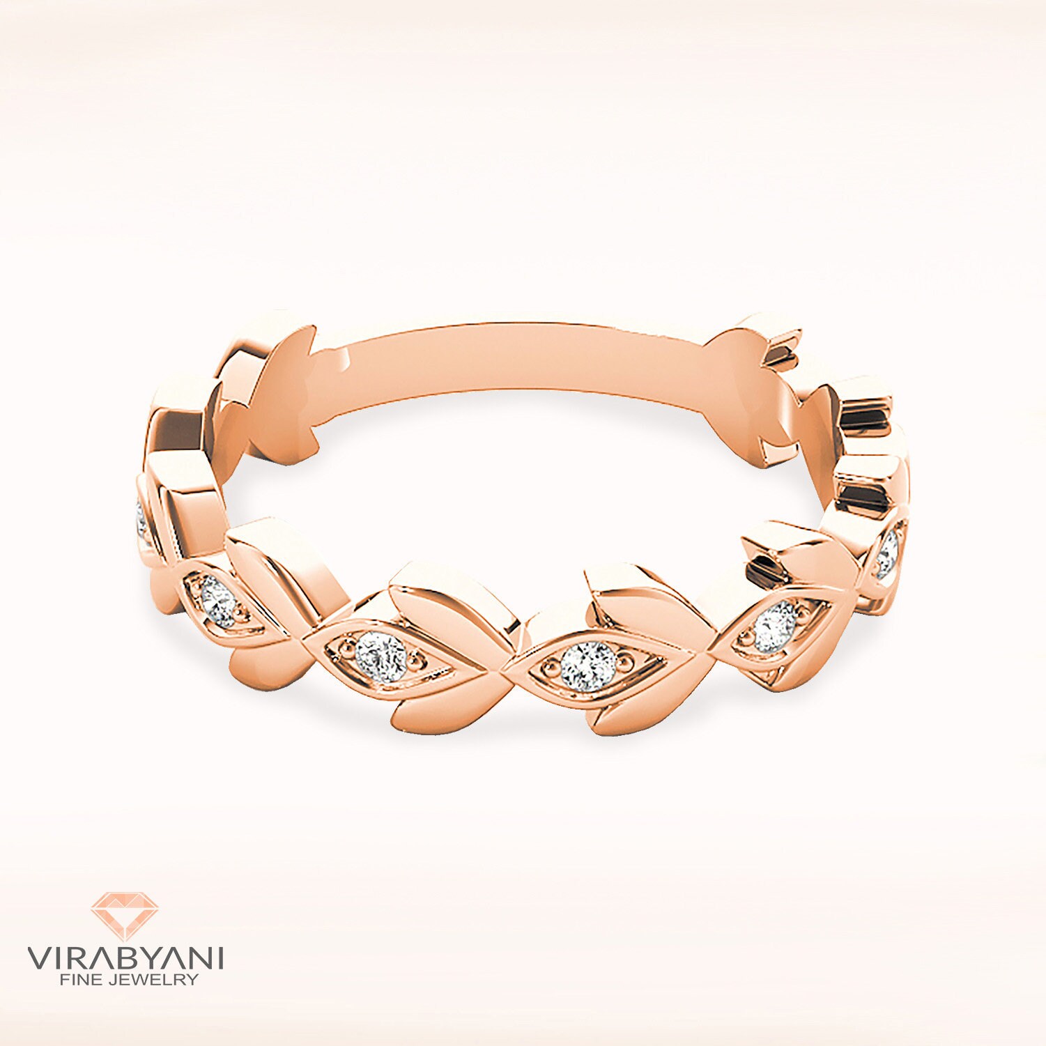 0.10 Ctw Diamond Tulip Flower Ring - 14K/18K Solid Rose Gold | Anniversary Stackable