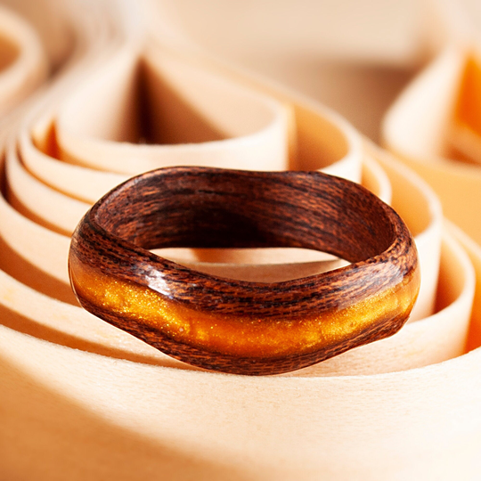 Wooden Wavy Ring 5Th Anniversary Gift Womens Wood Unique Resin Band