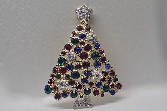 Swarovski 1999 Christmas Tree Pin Brooch Vintage Swan Signed, Rare Book Piece, Multicolor & Clear Crystals