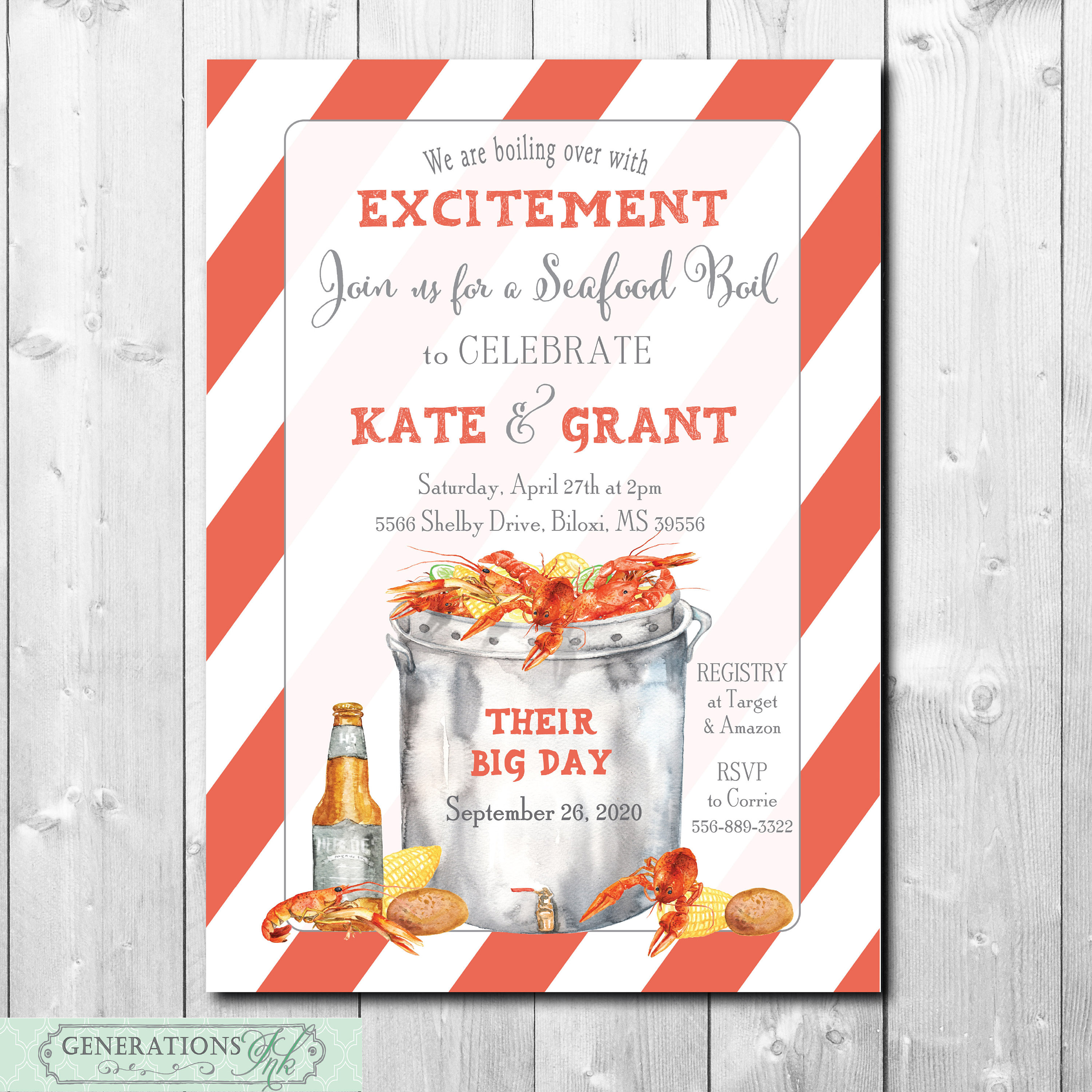 Seafood Boil Wedding Shower Invitation Printable/Couples Shower, Crawfish Boil, Shrimp Low Country Boil/Wording Can Be Changed