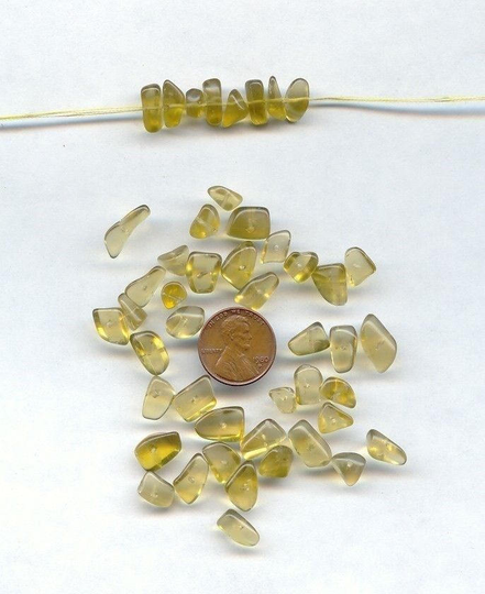 24 Vintage Glass Citrine Yellow Handmade 5x11mm. Nugget Chip Beads 4187