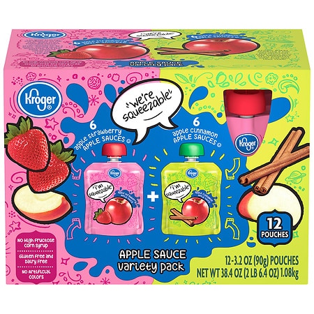 Kroger Apple Cinnamon & Apple Strawberry Apple Sauce Variety Pack - 3.2 oz x 12 pack