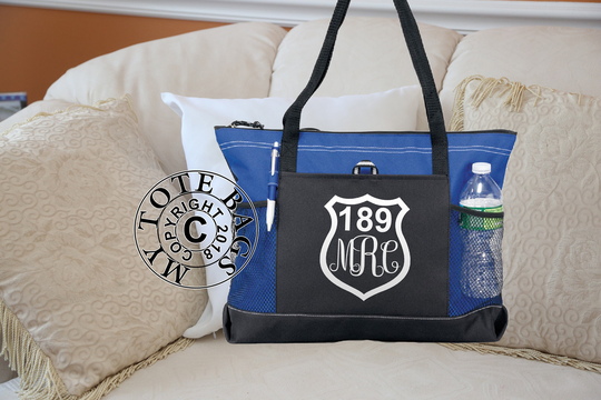 Personalized Bag, Police Dispatcher Personalized With Monogram, Heavy Tote Bag, Zippered, Carryall, 911 Dispatcher, Tote