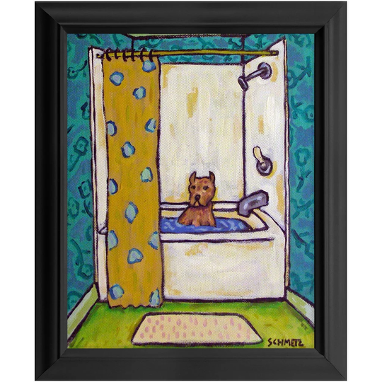 Pitbull Terrier Taking A Bath 11x14 Ready To Hang Framed Dog Art Print