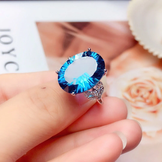 Natural London Blue Topaz Ring, S925 Sterling Silver, November Birthstone, Handmade Engagement Gift For Women Her