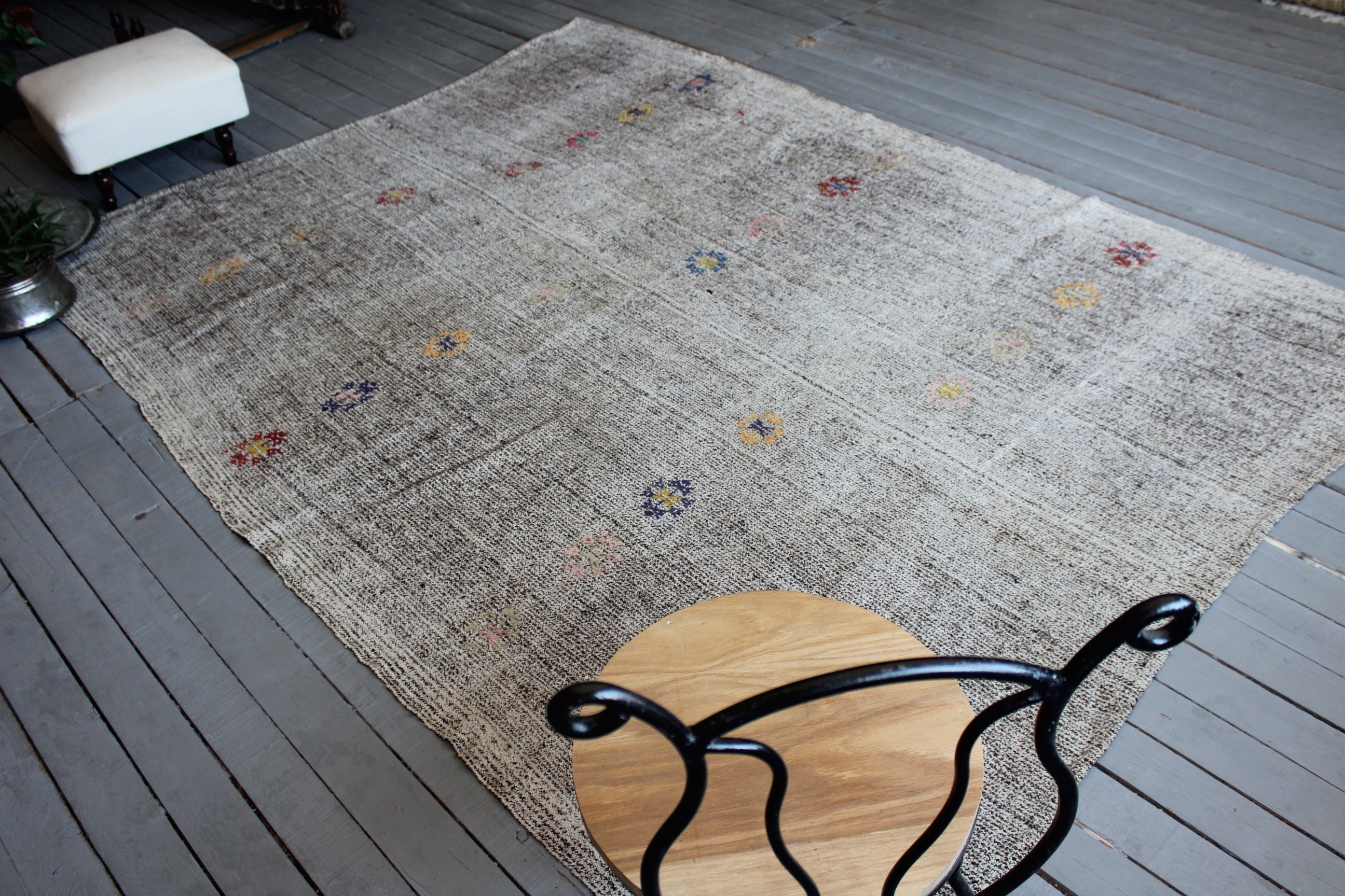 6'4x8'5 Ft Gray Anatolian Kilim, Vintage Turkish Kilim Rug, Ethnic Bohemian