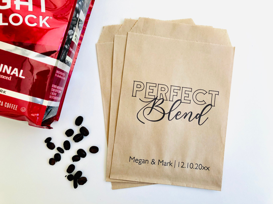 Rustic Tea Wedding Favor Paper Bags, Coffee Beans Kraft Treat Perfect Blend Bags | Set Of 25