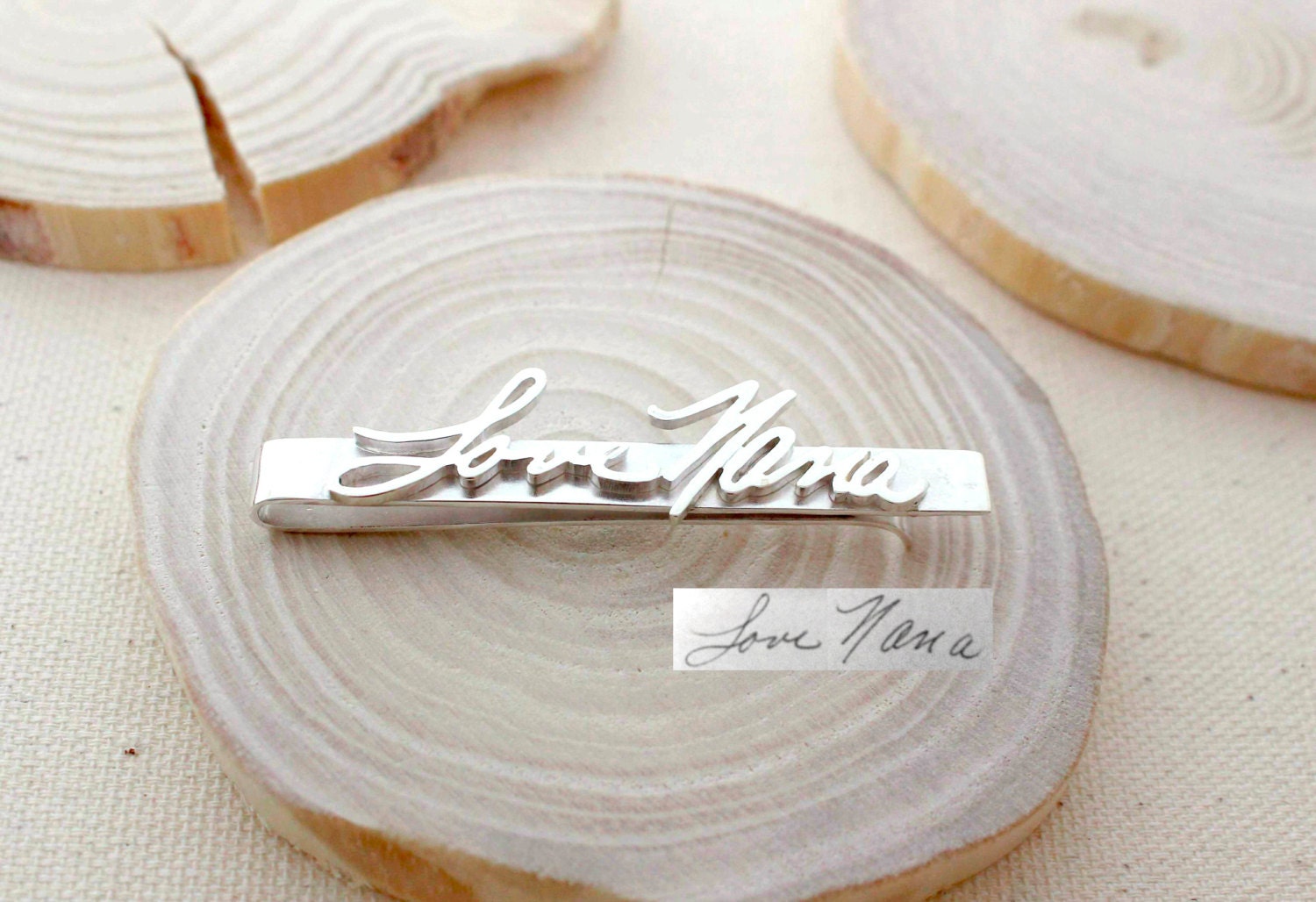Father's Day Gift Memorial Signature Tie Clip Custom Handwriting Bar Keepsake Sterling Silver Men Ch04