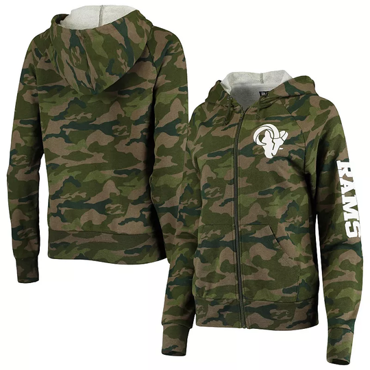Women's New Era Camo Los Angeles Rams Raglan Full-Zip Hoodie, Size: 2XL, Green