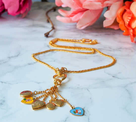 Vintage Mini Locket Charms Necklace/ 1980S Jewelry/ Costume Retro