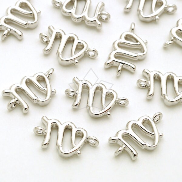Pd-2874-Or/2 Pcs - Zodiac Sign Connectors, Constellation, Virgo, August, September Birthday, Silver Plated Brass 11.7mm X 6.8mm