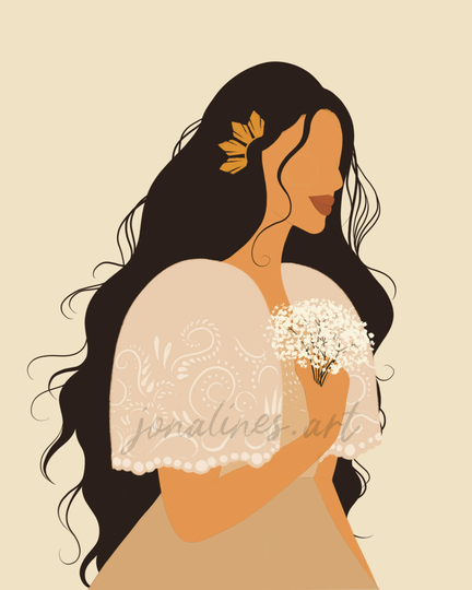 Filipina Wearing Filipiniana With Philippine Sun Ear Cuff