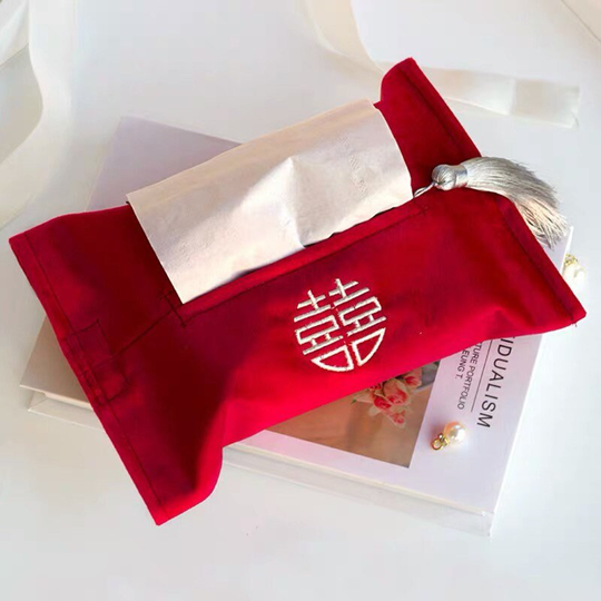 2 Chinese Double Happiness Paper Tissue Bag Decor Wedding Cny Facial Reuseable Asia Bride Groom