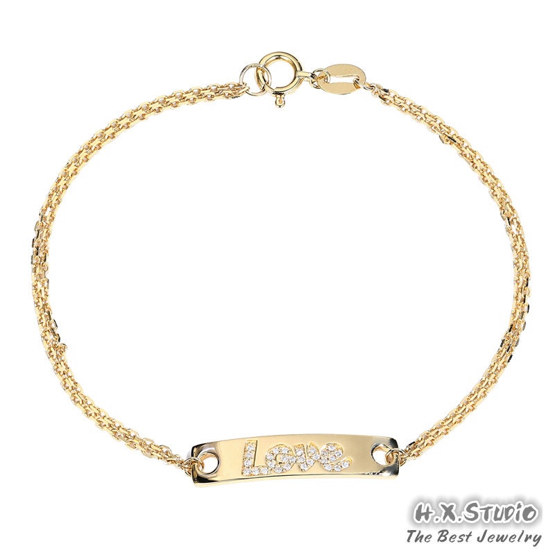 Personalized Diamond Initial Name Bar Bracelet in Solid 18K Gold/Monogram Bracelelt Or Anklet/Custom Fine Jewelry/Gift For Women & Girls