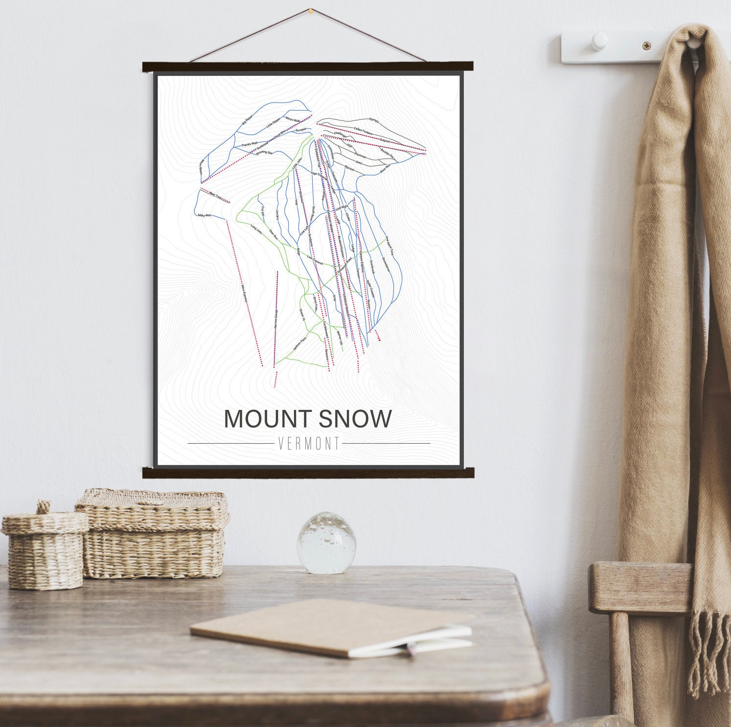 Mount Snow Vermont Ski Trail Map | Hanging Canvas Of Printed Marketplace