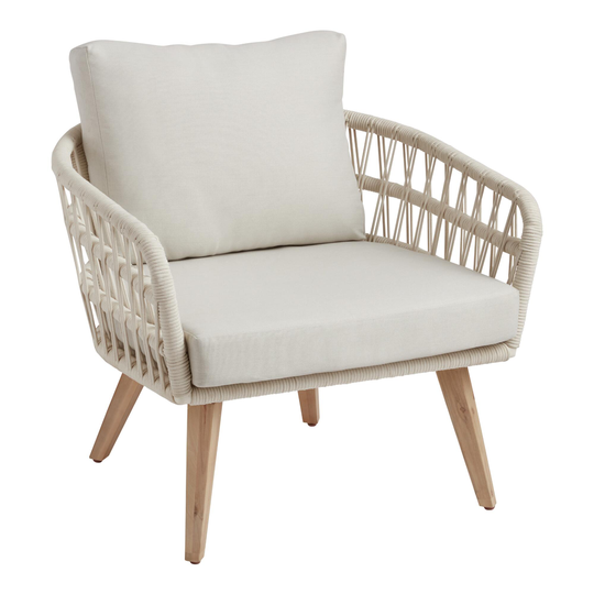 Antique White Woven Rope Nevis Outdoor Patio Chair: White/Natural - Wood by World Market