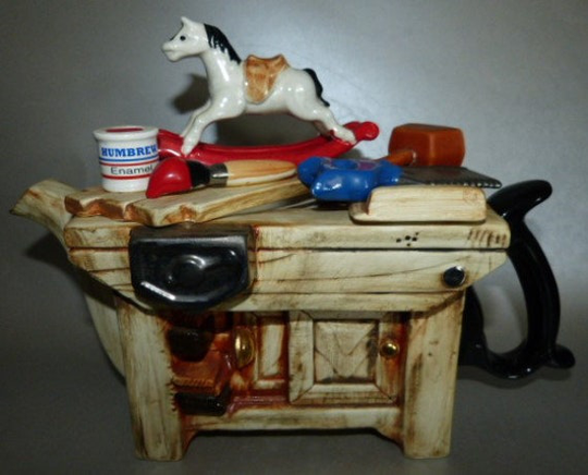 The Teapottery Toy Workbench Teapot 1994 Made in England Signed